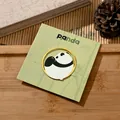 Adorable gold-rimmed panda metal bookmark on green bamboo card for students and gifts - Cat with Tomato / Round Style