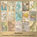 Vintage world map stickers for journaling and DIY crafts, 17x12cm pack of 30 sheets - World Map