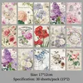 Vintage botanical scrapbooking stickers, 15 floral designs, 30 sheets pack, 17x12cm size. - Flowers in Full Bloom