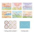 Juego creativo de tarjetas de felicitación estilo óleo con pegatinas y sobre azul - Serie Pintura al Óleo Estampado Oro / 6 piezas
