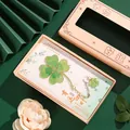 Emerald green metal four-leaf clover bookmark with gold chain and gift box packaging - Lucky Four-Leaf - Boxed Set