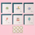 Juego de seis tarjetas de felicitación de acuarela con sobres y pegatinas para regalo - Serie Sencilla de Acuarela / 6 piezas