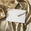 Élégante enveloppe blanche à texture de lin sur soie champagne avec fleurs séchées - Blanc