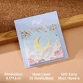 Artistieke olieverfstijl maan en wolken plaknotities, 30 vellen, maat 8,5x7,6 cm - 1本装 / Bloemen bij Halve Maan