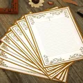 Vintage linen pattern letter paper with gold ornate borders and tree motif - Floral Abundance Paper-White Style (8 Pieces/Pack)