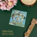Vintage oil painting metal bookmark with white rose design on decorative backing card. - White Rose A