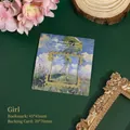 Vintage impressionist metal bookmark featuring girl with parasol art and backing card - Girl A