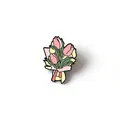 Elegant tulip bouquet enamel pin featuring pink flowers and ribbon detail for gift. - Tulip