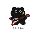 Cute cartoon black cat music metal badge holding a guitar, enamel lapel pin 3.0x2.7cm - Electric Guitar Black Cat