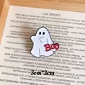 Cute white Halloween ghost enamel pin brooch with 'BOO' design, measuring 3cm x 3cm. - Boo Ghost / 3cmx3cm