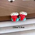 Close-up of cute cartoon Christmas stocking earrings with 1.8cm by 1.9cm dimensions. - Christmas Stocking (YJ89651) / 925 Sterling Silver Pin Stud Earrings
