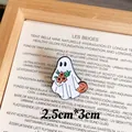 Cute white Halloween ghost enamel brooch with flowers and pumpkin basket, 2.5cm by 3cm size - Flower Holding Ghost