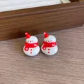 Adorable Christmas snowman stud earrings with miniature red hat and scarf detail - Snowman A (YJ89651) / Clip-On Earrings