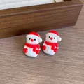 Cute Christmas snowman stud earrings in red and white resin for festive holiday outfits - Snowman B (YJ89651) / Clip-On Earrings