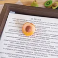 Close-up detail of a cute realistic resin peach fruit brooch showing precise dimensions - Yellow Peach