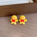 Cute cartoon gingerbread man Christmas stud earrings with glossy resin finish and red bow - Gingerbread Man B (YJ89651) / Clip-On Earrings