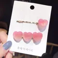 Pink gradient heart hair clips with a sugary soft candy texture on a white card - Heart Set (Headband & Comb) / Pink Gradient