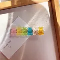 Translucent candy color gummy bear hair clip featuring six multi-colored resin bear charms - Multicolor B