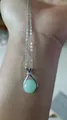 Minimalist light green jade lucky bag pendant necklace in polished silver finish - Lucky Bag O-Chain Style / Steel