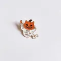 Detailed close-up view of a Halloween ghost enamel pin featuring a pumpkin cat head - Funny Ghost Pumpkin Man (YJ008)