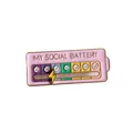 Pin de esmalte My Social Battery rosa con indicador de humor emoji interactivo - Batería Cuadrada / Rosa