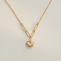 Elegant 18K gold plated heart necklace with shell inlay and paperclip chain links - Necklace (8318) / Gold
