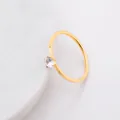 Minimalist elegant rose gold titanium steel ring with a single clear round cubic zircon stone - Size 5 / Gold (332)