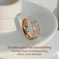 Double-layered rose gold titanium steel ring with sparkling crystals - Size 5 / Double Layer Rhinestone (304) / Rose Gold
