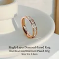 Elegant rose gold plated titanium steel band ring featuring a full diamond inlay design - Size 5 / Single Layer Rhinestone (301) / Rose Gold