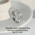 Elegant silver double-layer titanium steel ring with rows of sparkling cubic zirconia crystals - Size 5 / Double Layer Rhinestone (305) / Silver
