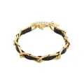 Elegant gold-plated titanium steel chain bracelet interlaced with black leather cord - Black Interwoven Bracelet (5104) / Gold