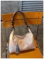 Elegant Chinese style floral jacquard handbag featuring vintage wooden bead handles - Floral Embroidery Style / Pink