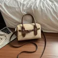Vintage beige suede pillow bag with brown leather handles for women's commuting - No Pendant / Beige