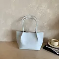Sophisticated light blue faux leather tote bag with large capacity for daily use - Blue