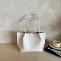 Exquisite cream white textured leather large capacity tote bag for women commuting - White
