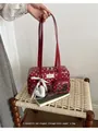 Stijlvolle vintage rode onderarmtas met witte stippen en een hartvormige hanger - Zonder hanger / Rood