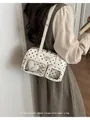 Elegant cream vintage polka dot shoulder bag with clear front pockets for women - With Pendant / White