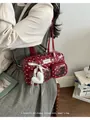 Elegant red vintage style polka dot underarm bag with a cute white heart pendant - With Pendant / Red