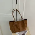 Vintage style brown suede large capacity commuter tote bag for daily versatile use - Brown