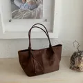 Large capacity vintage dark brown suede tote bag with elegant knot detail for women - Coffee