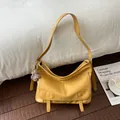 Vintage yellow large capacity shoulder bag for women with floral charm - With Pendant / Yellow