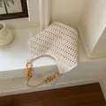 White laser-cut tote bag for women featuring decorative wooden bead handles and large capacity - Tote Bag Style (YL1205) / White