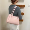 Vintage style pink commuter tote bag for women featuring large capacity and soft straps - Basic Style / Pink