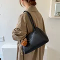 Vintage black faux leather tote bag for women with large capacity and underarm style - With Pendant / Black