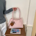 Elegant vintage pink large capacity commuter tote bag with a cute bear charm pendant - With Pendant / Pink
