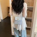 Stylish light blue plaid crossbody bucket bag with heart buckle for summer fashion - Basic Style / Blue