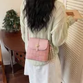 Stylish pink tweed bucket crossbody bag with heart ornament for elegant women fashion - With Pendant / Pink