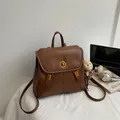Vintage minimalist brown soft leather backpack for women featuring gold-tone lock closure - No Pendant / Brown