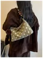 Stylish vintage olive green polka dot hobo bag with unique wooden bead shoulder strap - Green with Pendant