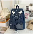 Korean style star pattern blue denim backpack for students with large capacity - Blue